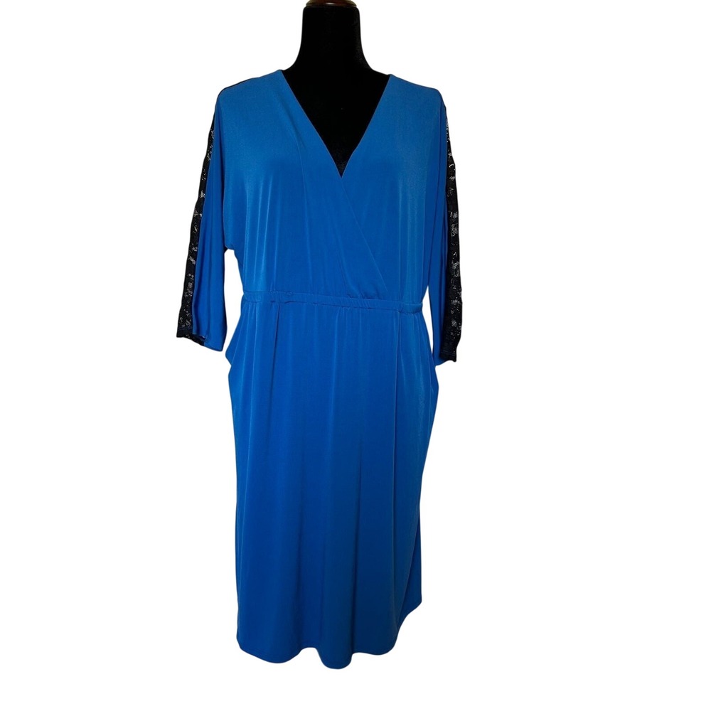 Torrid Royal Blue Lace Surplice Dress Pockets V-Neck 3/4 Sleeve Plus Size